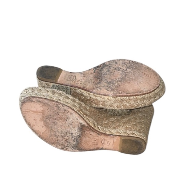 Stuart Weitzman Alexis Swamp Crochet Muted Green Khaki Wedge Sandals‎ Size 9 - Picture 9 of 10